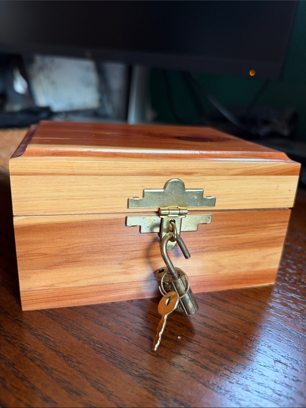 Vintage Mini Cedar Chest Box with Lock Key